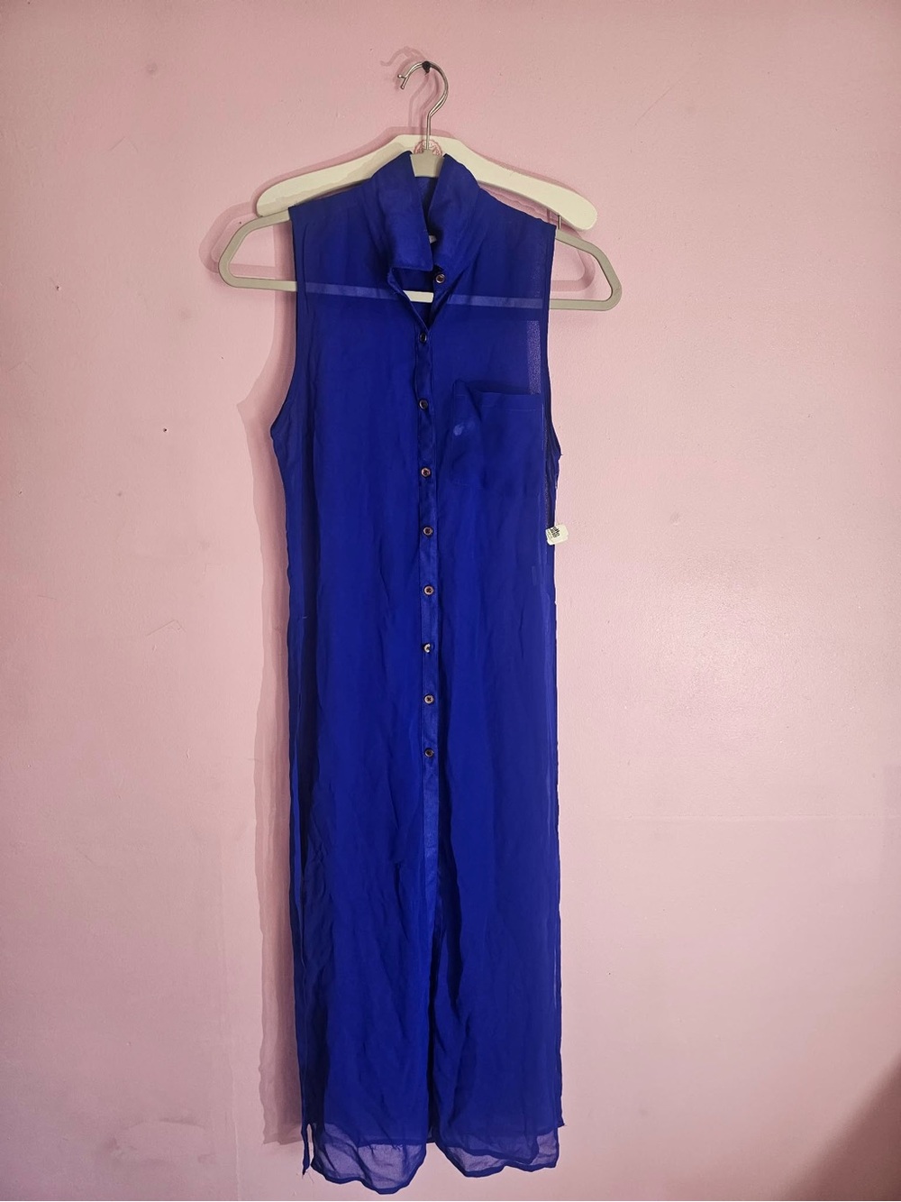 Charlotte Russe Sheer Button-Front Maxi Dress in Cobalt Blue